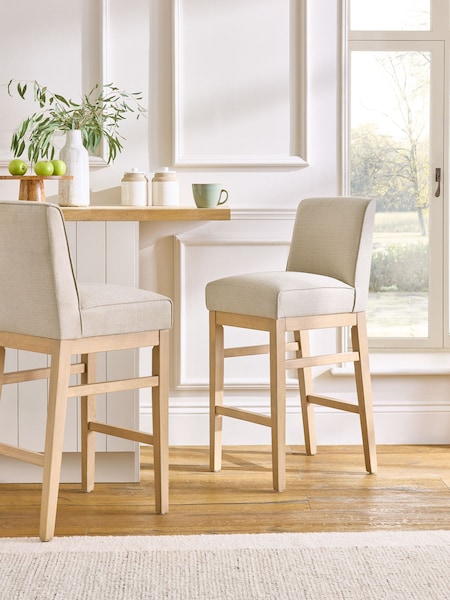 Soft Linen Look Light Natural Norbury Upholstered Fixed Height Bar Stool (B86710) | €215