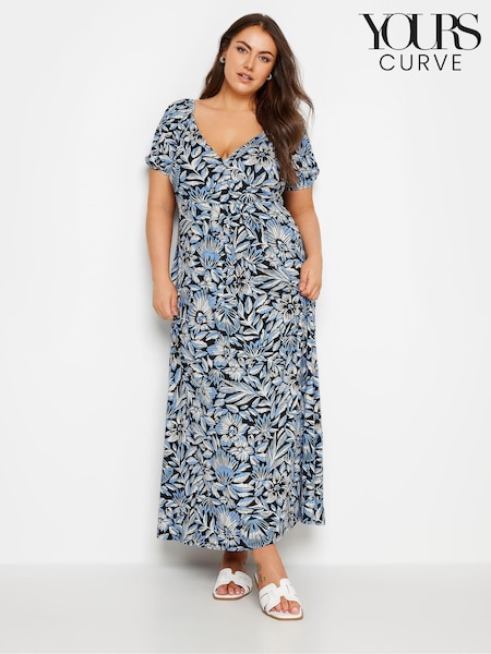 Yours Curve Blue Floral Print Tiered Maxi Dress (B86731) | €53