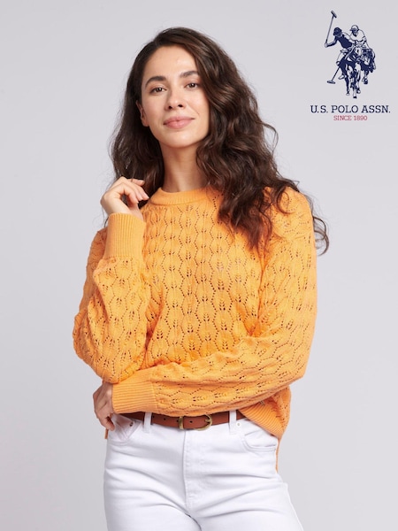 U.S. Polo Assn. Orange Regular Fit Womens Pointelle Knit Jumper (B86752) | €35