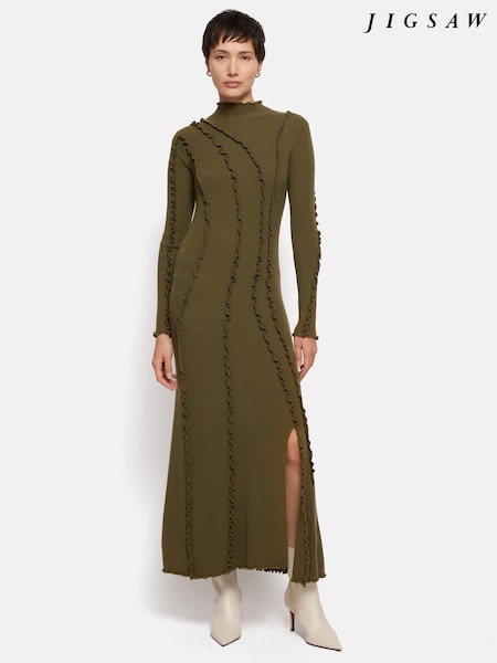 Jigsaw Green Ruffle Detail Knitted Dress (B86796) | €159