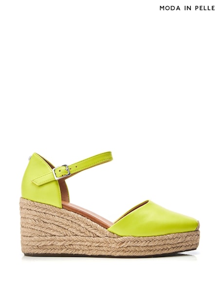 Moda in Pelle Gialla Square Toe Espadrille Wedges (B86857) | $126