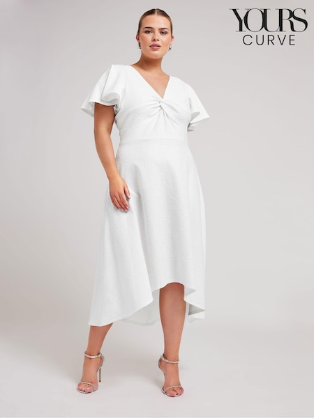 Valkoinen - Yours Curve LONDON Curve Dipped Hemline Jacquard Mekko (B86919) | €79