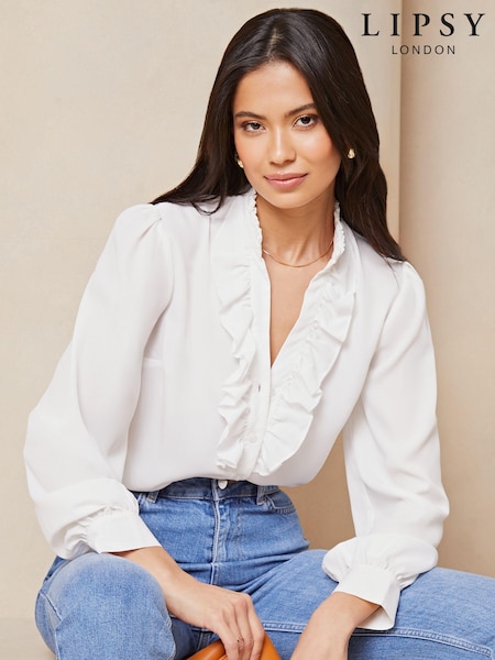 Lipsy Ruffle Placket V Neck Blouse (B86936) | 138 LEI