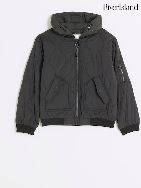 River Island Black Boys Hooded Light Weight Quilted Coat (B86960) | €20