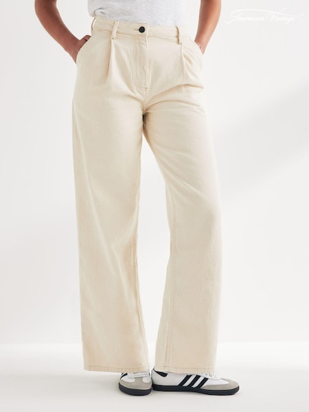 American Vintage Cream Tineborow Straight 100% Cotton Trousers (B86992) | €66