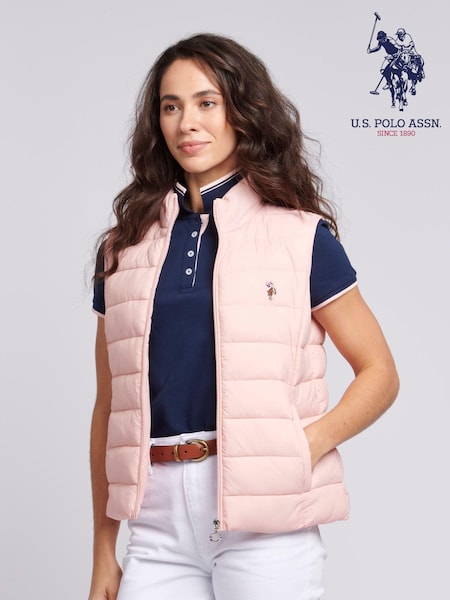 Розовый - U.S. Polo Assn. Lightweight Womens Puffer Gilet (B87086) | €93