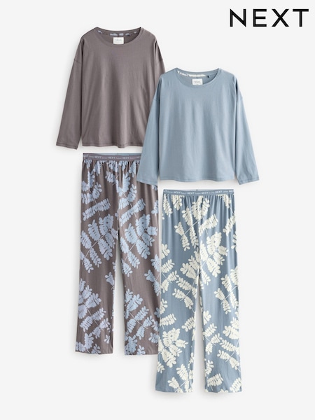 أزرق/رمادي Eucalyptus - 100% Cotton Long Sleeve Pyjamas 2 Pack (B87132) | ‏153 ر.ق.
