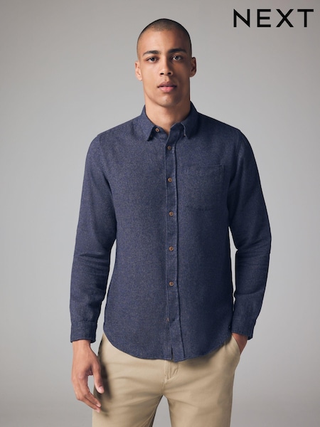 Navy Blue Brushed Texture 100% Cotton Long Sleeve Shirt (B87135) | €19