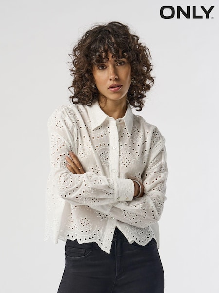 ONLY 100% Cotton Broderie Long Sleeve Shirt With Scallop Edge (B87148) | € 21