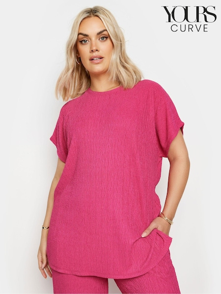 Yours Curve Pink Crinkle Plisse Grown On T-Shirt (B87149) | AED72
