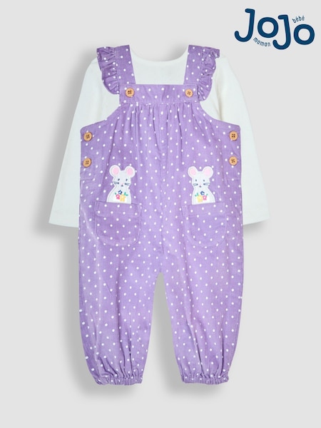 Flieder/Violett mit Maus - Jojo Maman Bébé Set mit Cord-Latzhose & Top mit Applikation (B87182) | 51 €