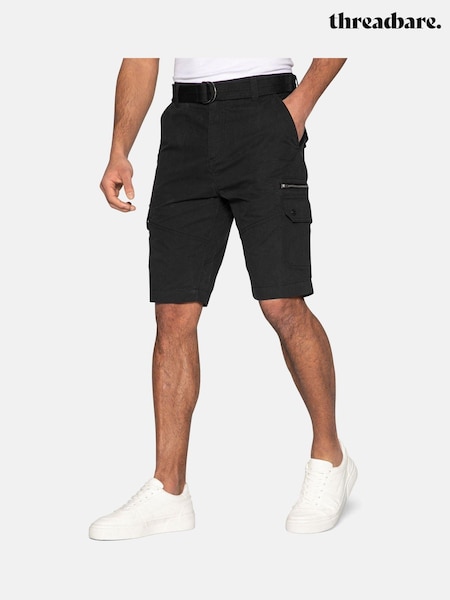 Negru - Threadbare Blend Belted Cargo Shorts (B87313) | 121 LEI