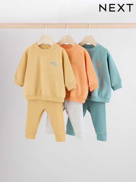 Bright Slogan 100% Cotton Sweat Top and Leggings 6 Piece Baby Set (B87318) | AED99 - AED106