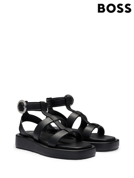 BOSS Black Platform Leather Sandals With Branded Buckle Closure (B87329) | €152
