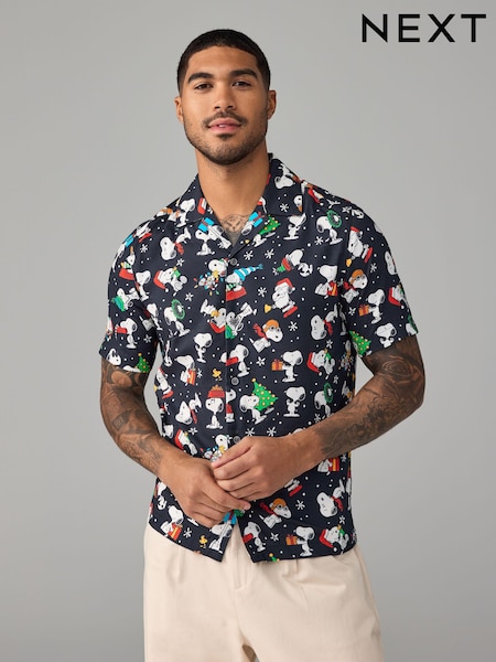 Black Snoopy Short Sleeve Christmas Print Shirt (B87344) | €14