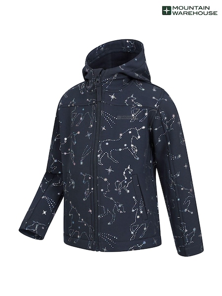 Mountain Warehouse Black Exodus II Kids Printed Water Resistant Softshell Jacket (B87376) | AED93