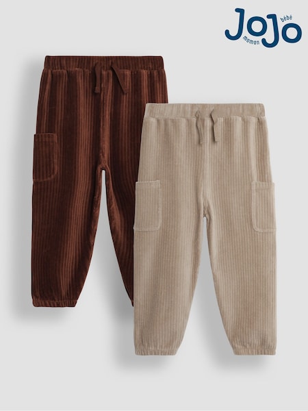 Tan & Natur - JoJo Maman Bébé 2-Pack Velour Pocket Joggers (B87405) | 38 €