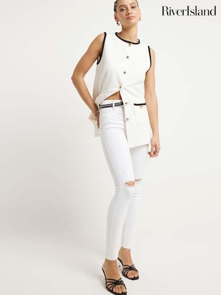 River Island White Mid Rise Bum Sculpt Skinny Jeans (B87429) | €30