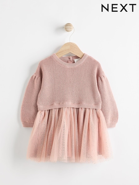 Dusky Pink Twofer Mesh Baby Dress (0mths-2yrs) (B87461) | 69 QAR - 76 QAR