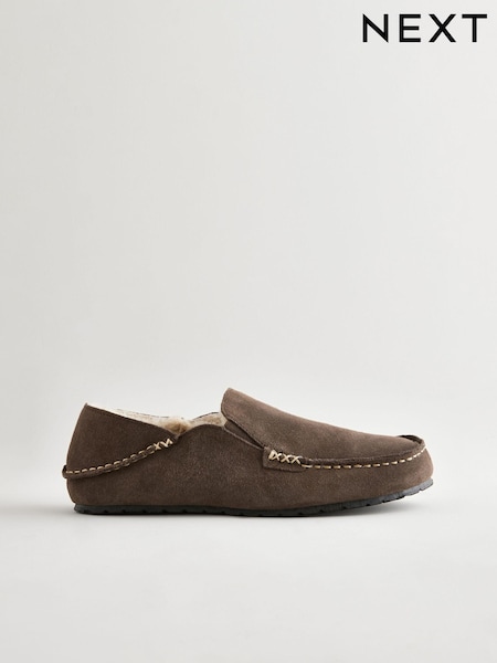 Grey Suede Moccasin Slippers (B87497) | AED76