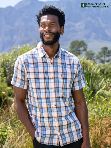 Mountain Warehouse Light Blue 100% Cotton Holiday Mens Short Sleeve Shirt (B87502) | €39