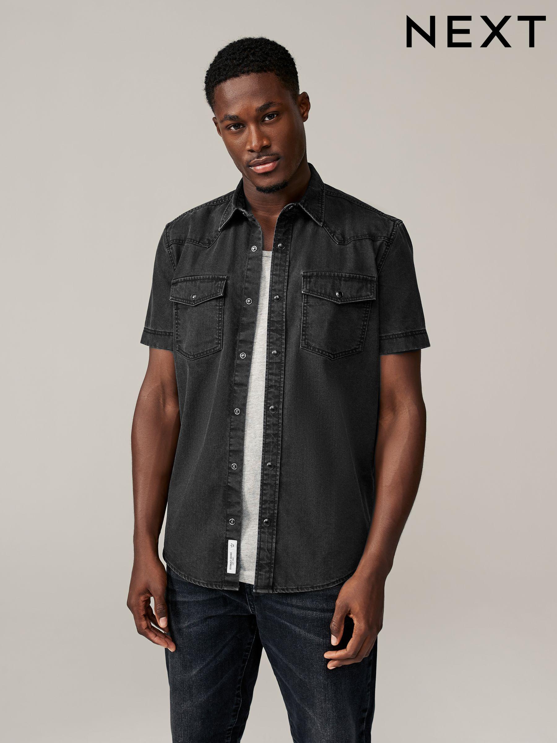 Plain black short sleeve shirt discount