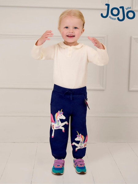 JoJo Maman Bébé Navy Blue Unicorn Appliqué Joggers (B87539) | €12.50