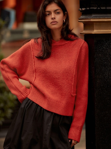 Orange Seam Detail Wrap Neck Rib Knitted Jumper (B87546) | €17.50