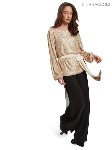 Gina Bacconi Gold Lonika Stretch Sequin Blouse (B87548) | €79