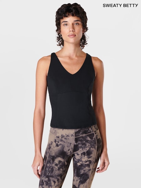 Sweaty Betty Black Supersoft Picot Lace Strappy Bra Tank Top (B87552) | €41.50
