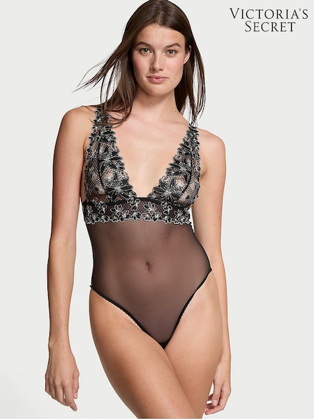 Victoria's Secret Black Ziggy Glam Embroidery Plunge Bodysuit (B87589) | €39