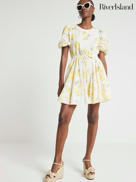 River Island Yellow Broderie Mini Dress (B87820) | €31