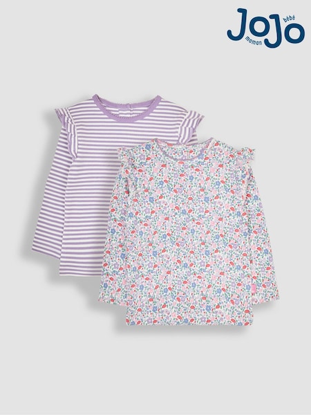 JoJo Maman Bébé 2-Pack Ditsy Floral & Stripe Frill Tops (B87904) | 35 €