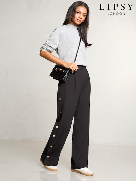 Lipsy Black Wide Leg Popper Detail Trousers (B87920) | €25