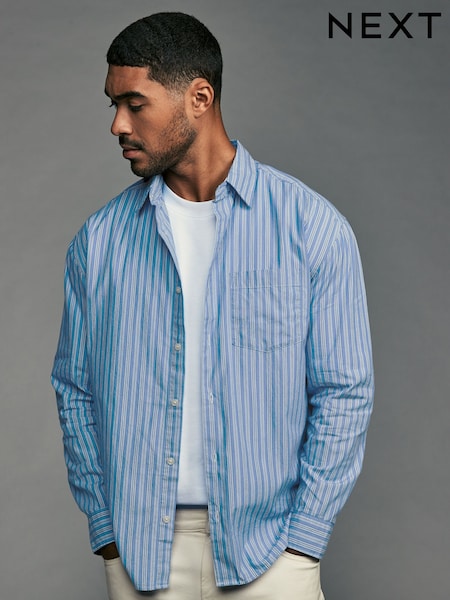 Blue Soft Touch 100% Cotton Long Sleeves Stripe Shirt (B87956) | €17