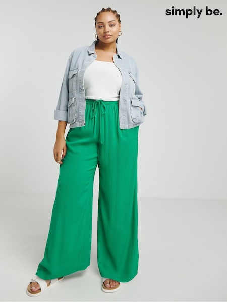 Verde - Simply Be Pantaloni cu picior largi, încrețiți în talie (B88190) | 156 LEI