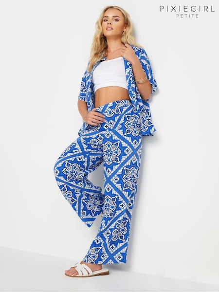 PixieGirl Petite Tile Print Wide Leg 100% Cotton Trousers (B88212) | ‏146‏₪