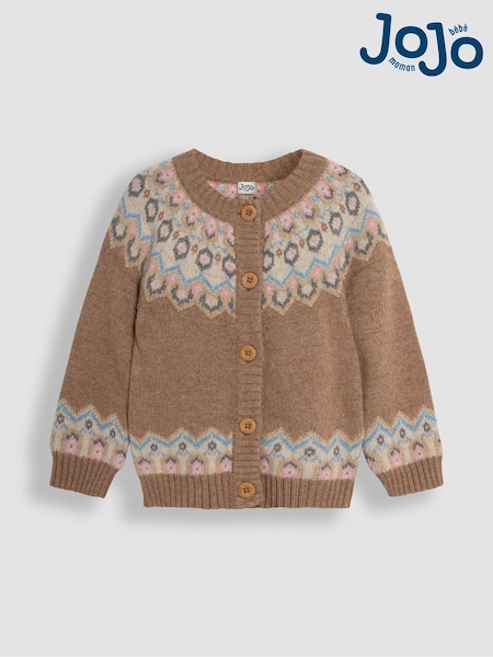 JoJo Maman Bébé Mocha Fair Isle Pattern Cardigan (B88310) | $48