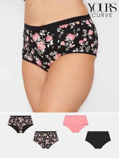 Розовый - Yours Curve YOURS 5 PACK Curve Black & Pink Floral Print Full Briefs (B88356) | €25