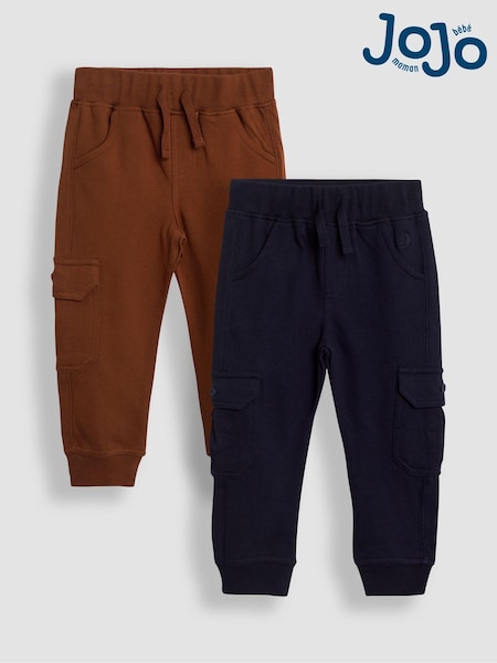 Marrón y azul marino - JoJo Maman Bébé Cargo 100% Cotton Joggers 2 Pack (B88379) | 33 €