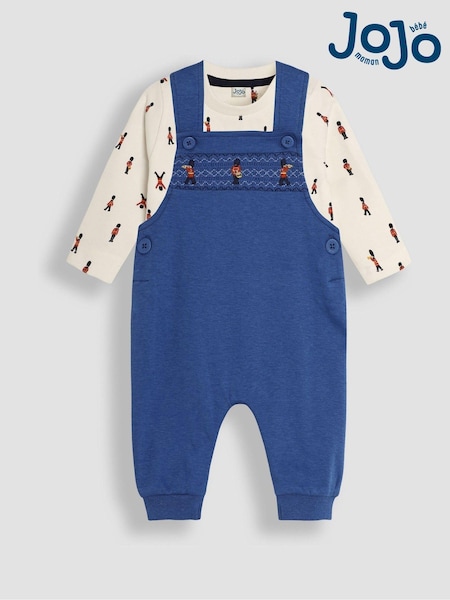 JoJo Maman Bébé Blue King's Guard Embroidered Dungarees And Top Set (B88394) | €47