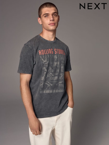 Grey Rolling Stones Regular Fit Band Graphic Print T-Shirt (B88417) | €13