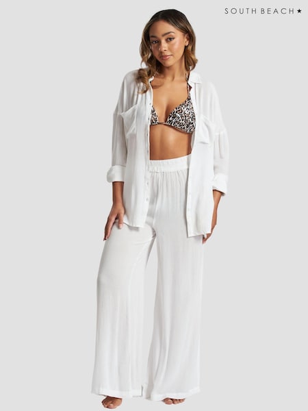 South Beach Crinkle Vicose Wide Leg Trousers (B88424) | 78 LEI