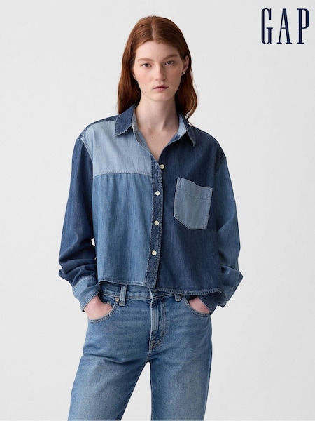 Gap Blue Cropped Patchwork Denim Shirt (B88451) | €31
