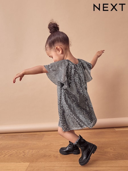 Charcoal Bow Sequin Party Angel Sleeve Dress (3mths-10yrs) (B88494) | 58 QAR - 79 QAR