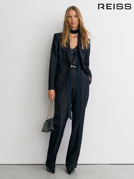 Navy - Reiss Anneleise Sequin-detail Wide-leg Woven Trousers