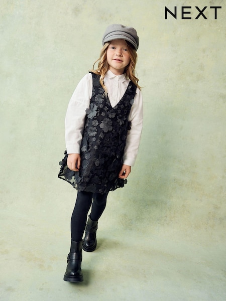 Black 3D Flower Pinafore and Shirt Set (3-16yrs) (B88557) | €9 - €11
