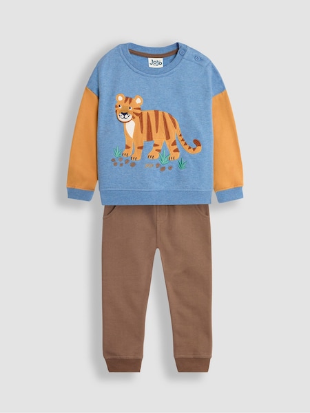 Blau mit Tigermotiv - JoJo Maman Bébé Colour Block Appliqué Sweatshirt & Jogger Set (B88600) | 48 €