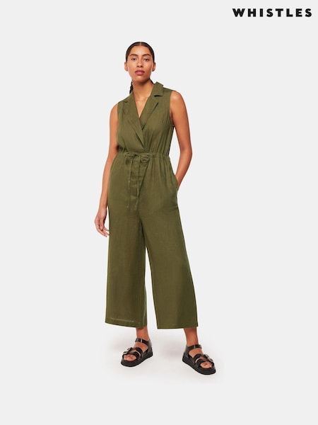 Whistles Green Bella Linen Wrap Jumpsuit (B88607) | €83
