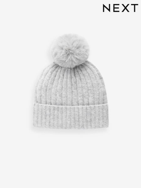 Grey Pom Cable Knit Beanie Hat (3-16yrs) (B88626) | €3.50 - €5.50